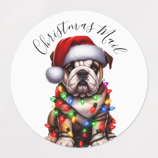 Funny Bulldog Modern Schattigee kerstverlichting Labels (Design 1)