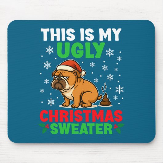 Funny Bulldog Ugly Christmas Sweater Hilarious Dog Muismat (Voorkant)