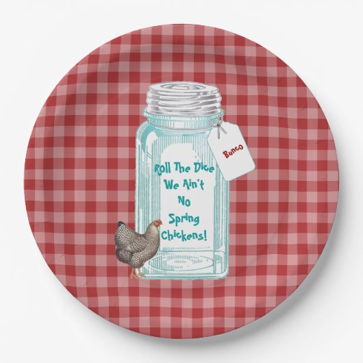 Funny Bunco Canning Jar Spring Chicken Papieren Bordje (Voorkant)