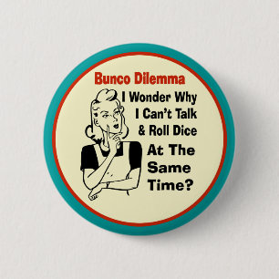 Funny Bunco Dilemma met Retro Woman Ronde Button 5,7 Cm