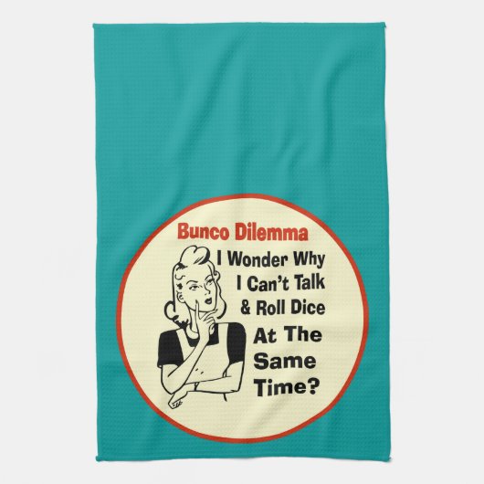 Funny Bunco Dilemma met Retro Woman Theedoek (Verticaal)