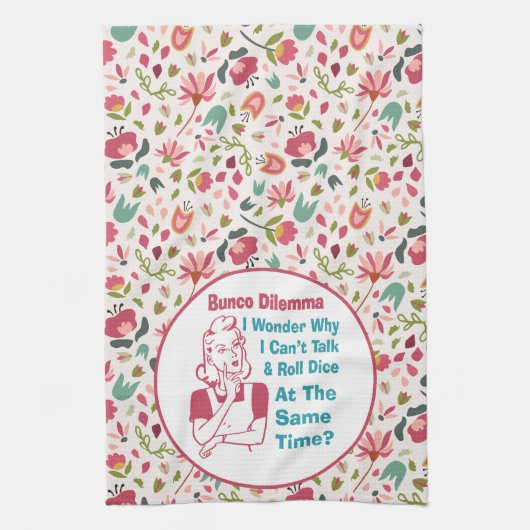 Funny Bunco Dilemma Retro Floral Theedoek (Verticaal)