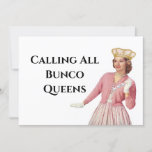 Funny Bunco Queen Party Night Kaart<br><div class="desc">Ze is  in roze en klaar voor een goed spel van Bunco. Ze is een retro en  Bunco koningin en draagt trots de kroon. Funny Bunco game night design om de dop aan het rollen te houden.</div>