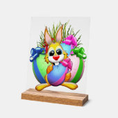 Funny Bunny biting an Easter Egg Acryl Bord (Hoek)