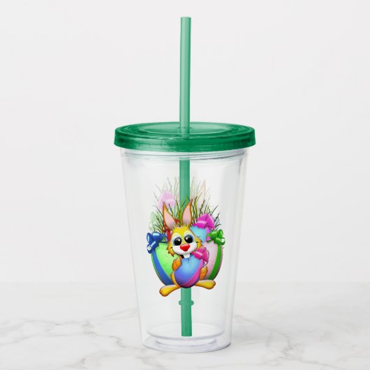 Funny Bunny biting an Easter Egg Acryl Drinkbeker (Voorkant)