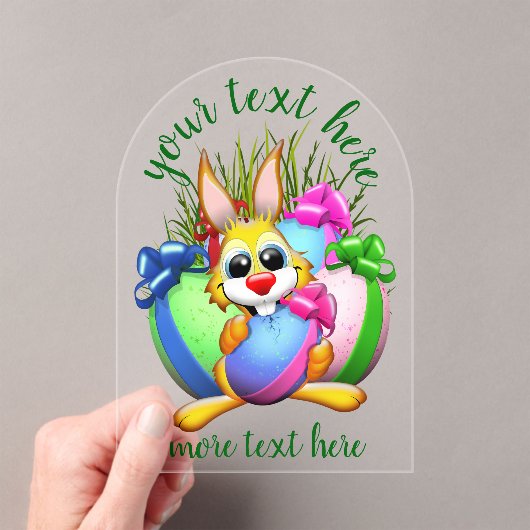 Funny Bunny biting an Easter Egg Acryl Uitnodigingen (Insitu (Draagbaar))