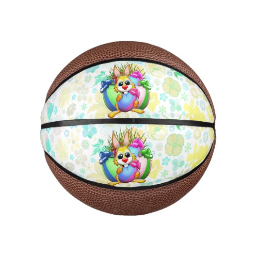 Funny Bunny biting an Easter Egg Basketbal (Voorkant)