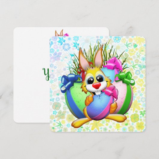 Funny Bunny biting an Easter Egg Bedankkaart (Voorkant / Achterkant)