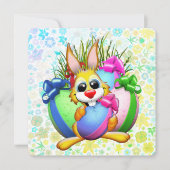 Funny Bunny biting an Easter Egg Bedankkaart (Voorkant)