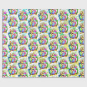 Funny Bunny biting an Easter Egg Cadeaupapier (Vlak)