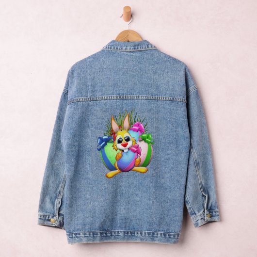 Funny Bunny biting an Easter Egg Denim Jacket (Hangar)