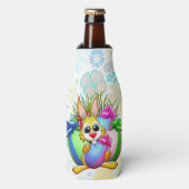Funny Bunny biting an Easter Egg Flesjeskoeler (Fles Voorkant)