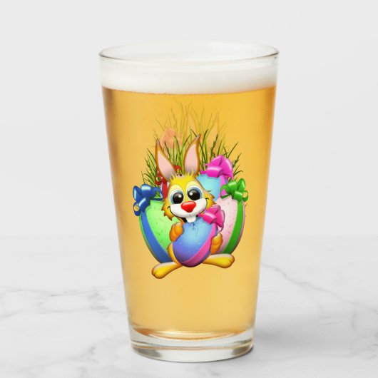 Funny Bunny biting an Easter Egg Glas (Voorkant gevuld)