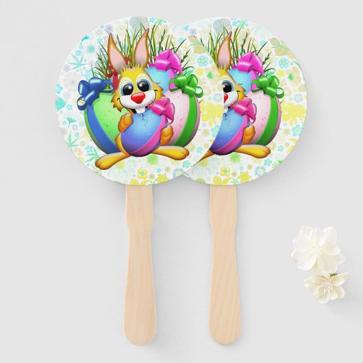 Funny Bunny biting an Easter Egg Handwaaier (Voorkant en achterkant)