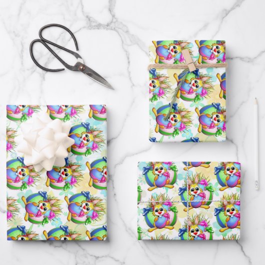 Funny Bunny biting an Easter Egg Inpakpapier Vel (Voorkant)
