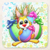 Funny Bunny biting an Easter Egg Kartonnen Onderzetters (Voorkant)