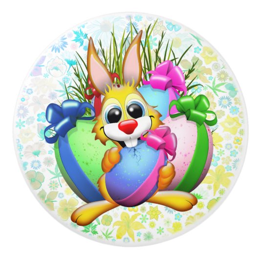 Funny Bunny biting an Easter Egg Keramische Knop (Voorkant)