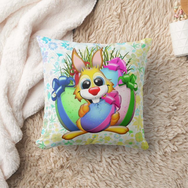 Funny Bunny biting an Easter Egg Kussen (Deken)