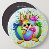 Funny Bunny biting an Easter Egg Ronde Button 6,0 Cm (Voorkant /achterkant)