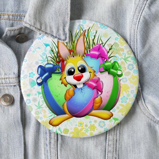 Funny Bunny biting an Easter Egg Ronde Button 6,0 Cm (In situ)