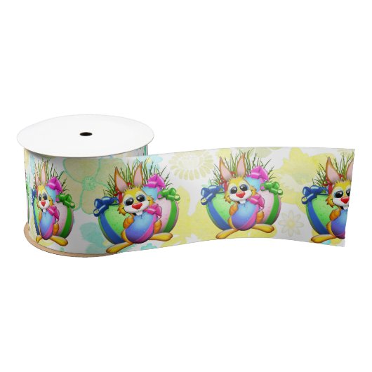 Funny Bunny biting an Easter Egg Satijnen Lint (Spoel)