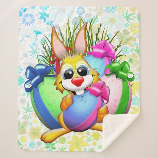 Funny Bunny biting an Easter Egg Sherpa Deken (Voorkant)