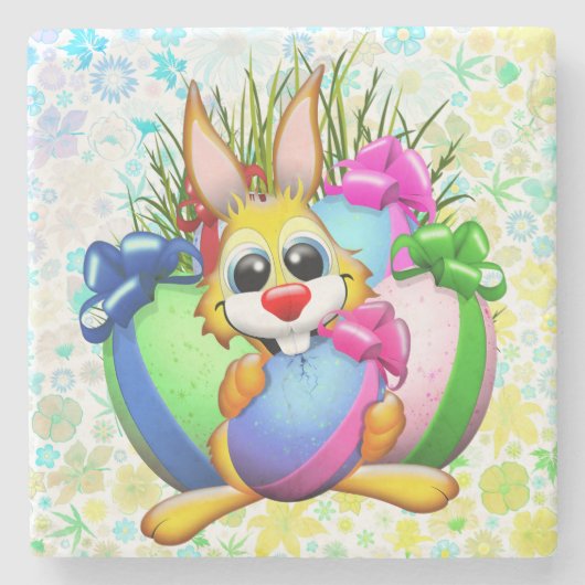 Funny Bunny biting an Easter Egg Stenen Onderzetter (Voorkant)