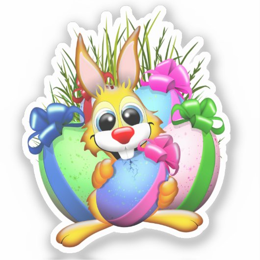 Funny Bunny biting an Easter Egg Sticker (Voorkant)