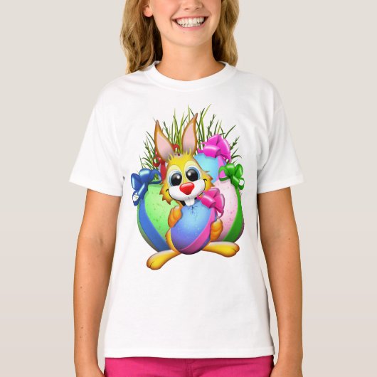 Funny Bunny biting an Easter Egg T-shirt (Voorkant)