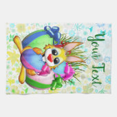 Funny Bunny biting an Easter Egg Theedoek (Horizontaal)