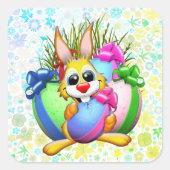 Funny Bunny biting an Easter Egg Vierkante Sticker (Voorkant)
