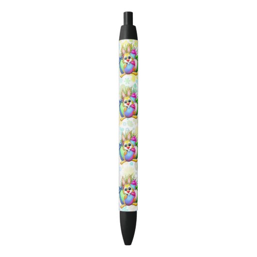 Funny Bunny biting an Easter Egg Zwarte Inkt Pen (Voorkant Verticaal)