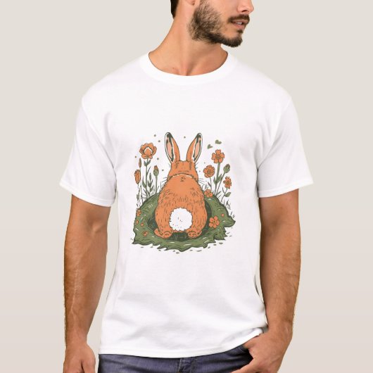 Funny Bunny Butt Easter Garden Illustration T-shirt (Voorkant)