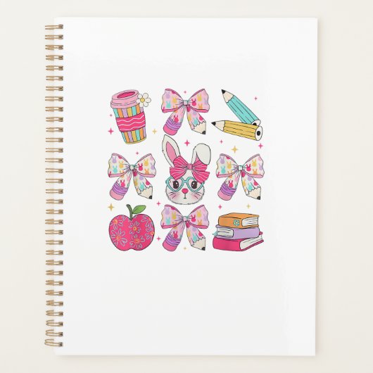 Funny Bunny Coquette Bow Rabbit Teacher Easter Ret Planner (Voorkant)