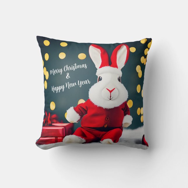 Funny Bunny Cute kerstkonbit Santa Gift Kussen (Voorkant)