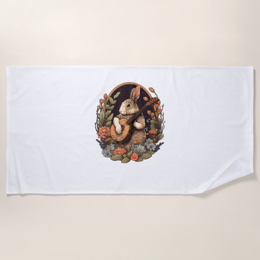 Funny Bunny die Banjo Guitar Music Rabbit Happ spe Strandlaken (Voorkant)