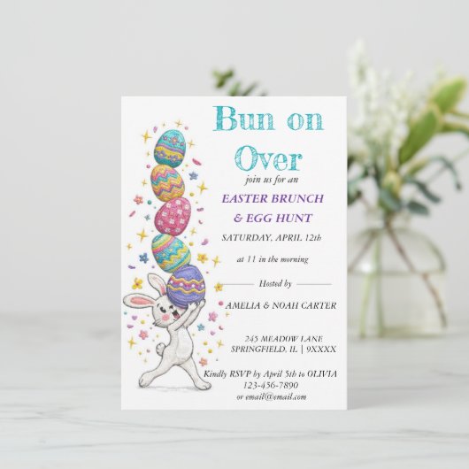 Funny Bunny Easter BRUNCH & HUNT Kaart (Staand voorkant)