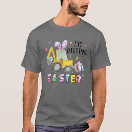 Funny Bunny Excavator Easter Egg Kid Boys Easter T-shirt (Voorkant)