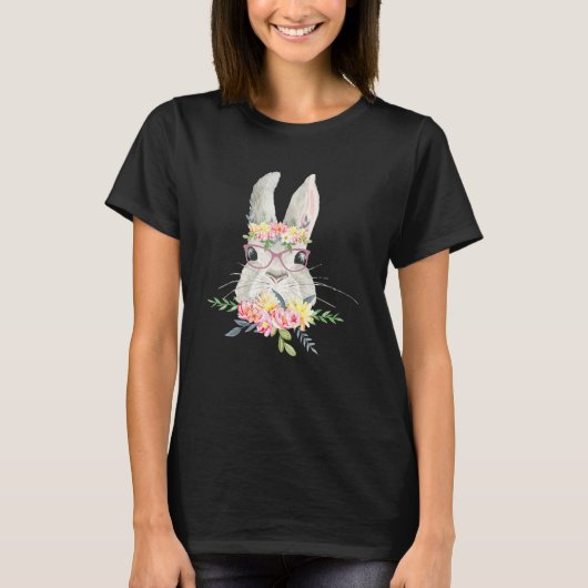 Funny Bunny Face met bril Rabbit Tropical Flow T-shirt (Voorkant)