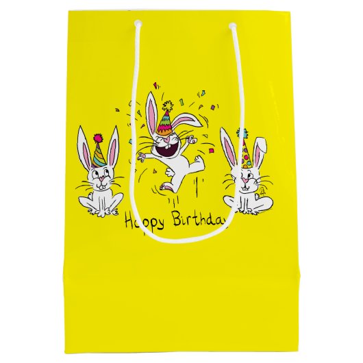 Funny Bunny Happy Birthday Cute Kinderen Rabbit Medium Cadeauzakje (Achterkant)