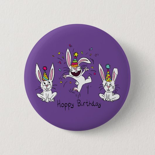 Funny Bunny Happy Birthday Cute Kinderen Rabbit Ronde Button 5,7 Cm (Voorkant)