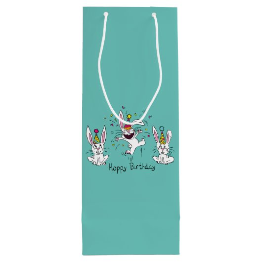 Funny Bunny Happy Birthday Cute Kinderen Rabbit Wijn Cadeautas (Achterkant)