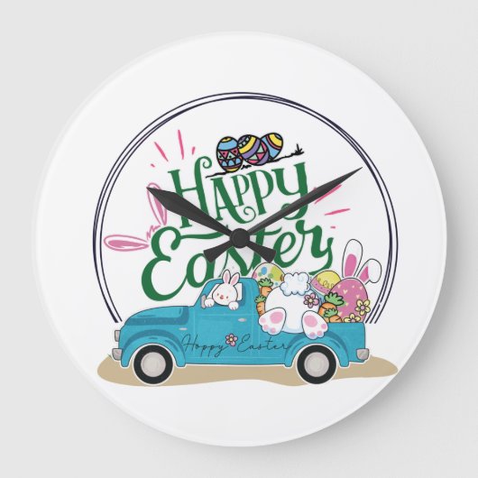 Funny Bunny Happy Easter Day Grote Klok (Voorkant)