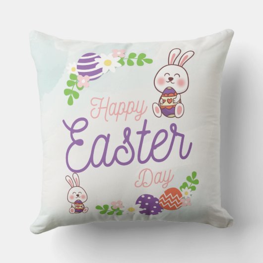 Funny Bunny Happy Easter Day Sierkussen (Achterkant)