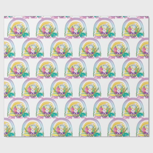 Funny Bunny Happy Paasdag Cadeaupapier (Vlak)