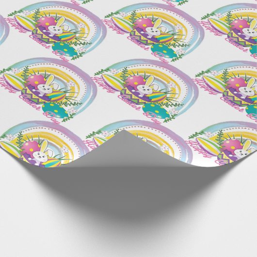 Funny Bunny Happy Paasdag Cadeaupapier (Hoek)