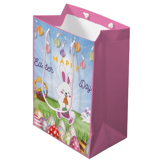 Funny Bunny Happy Paasdag Medium Cadeauzakje (Voorkant Gekanteld)
