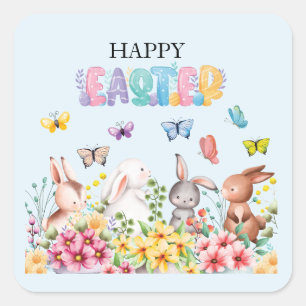 Funny Bunny Happy Paasdag Vierkante Sticker