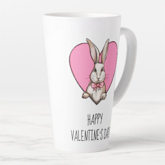 Funny Bunny & Heart Custom Valentijnsdag Latte Mok (Rechterhoek)