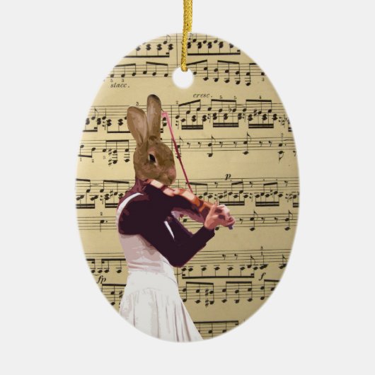 Funny bunny konbit violist keramisch ornament (Voorkant)